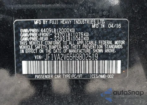 2017 Subaru Wrx Sti z USA, uszkodzony, nr VIN JF1VA2V65H9802519